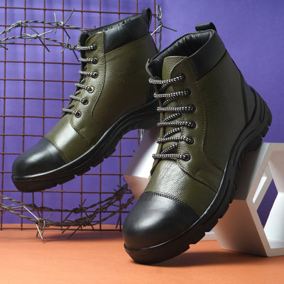 PILLAA- Green Leather Boots for Men.