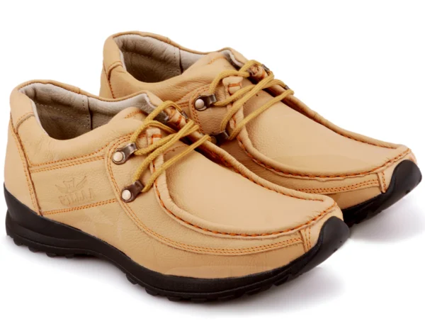 Pillaa Beige Premium Quality Genuine Leather Casual Shoes Outdoor For Men