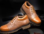 Pillaa Beige Premium Quality Genuine Leather Casual Shoes Lace Up Derby For Men