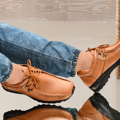 Pillaa Tan Premium Quality Genuine Leather Casual Shoes Outdoor For Men