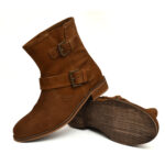 Women’s Tan Suede Leather Buckle Boots