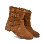 Women’s Tan Suede Leather Buckle Boots