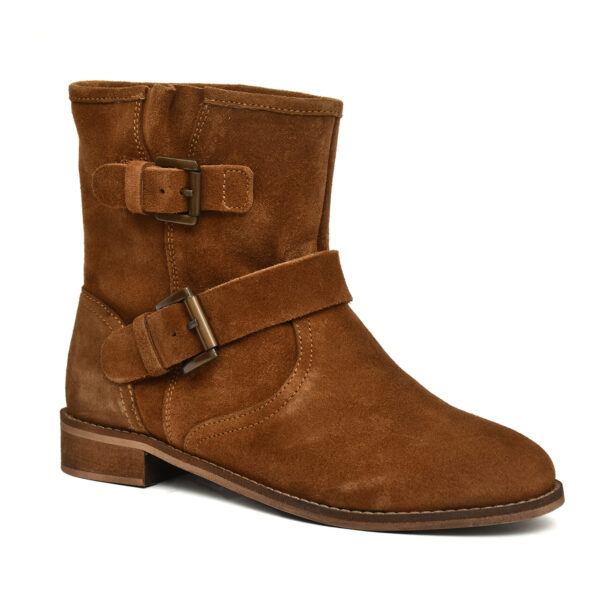 Women’s Tan Suede Leather Buckle Boots