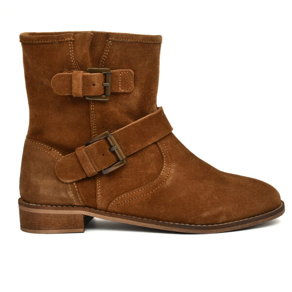 Women’s Tan Suede Leather Buckle Boots