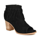 Women’s Black Suede Fringe Peep-Toe Boots
