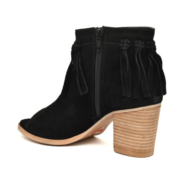 Women’s Black Suede Fringe Peep-Toe Boots