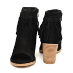 Women’s Black Suede Fringe Peep-Toe Boots