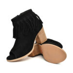 Women’s Black Suede Fringe Peep-Toe Boots