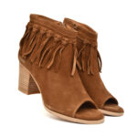 Women’s Tan Suede Fringe Peep-Toe Boots