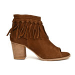 Women’s Tan Suede Fringe Peep-Toe Boots