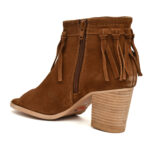 Women’s Tan Suede Fringe Peep-Toe Boots