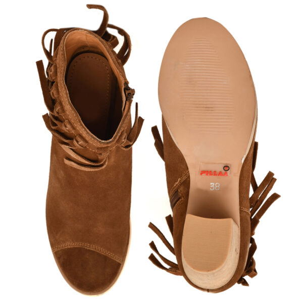 Women’s Tan Suede Fringe Peep-Toe Boots