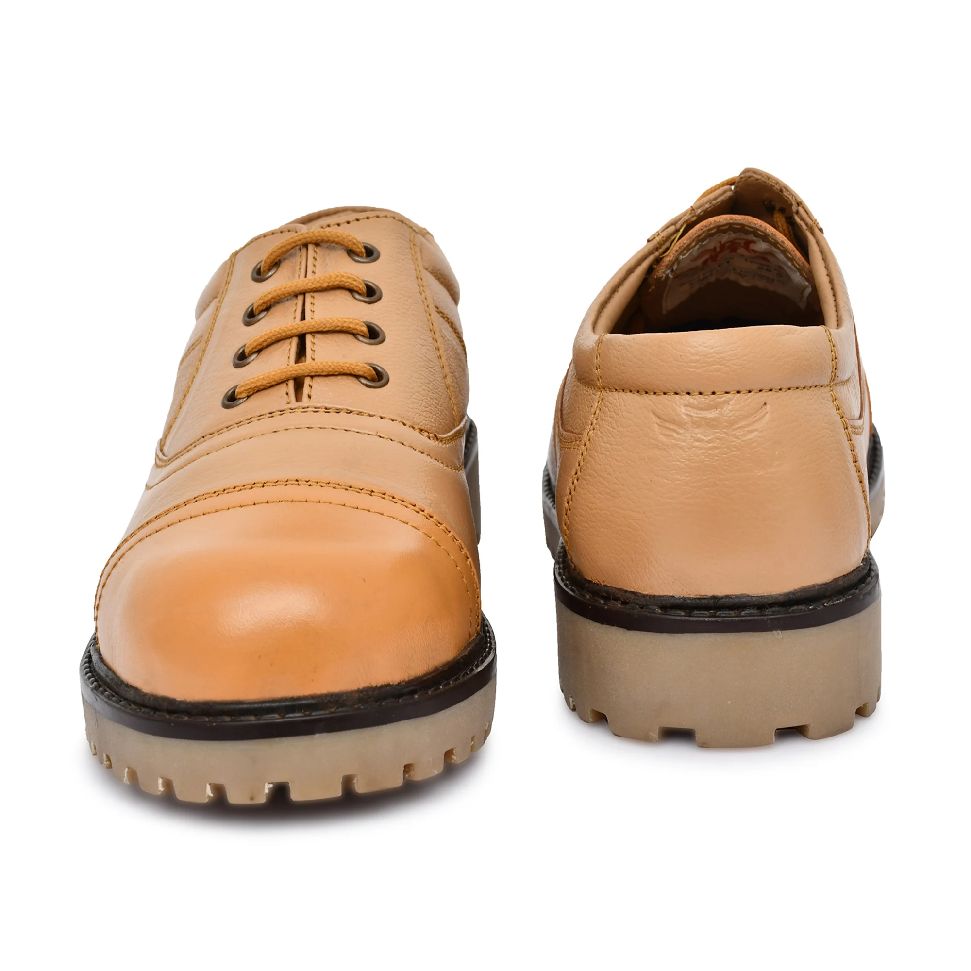 Men's Beige Leather Formal Lace-Up Shoes - Image 3