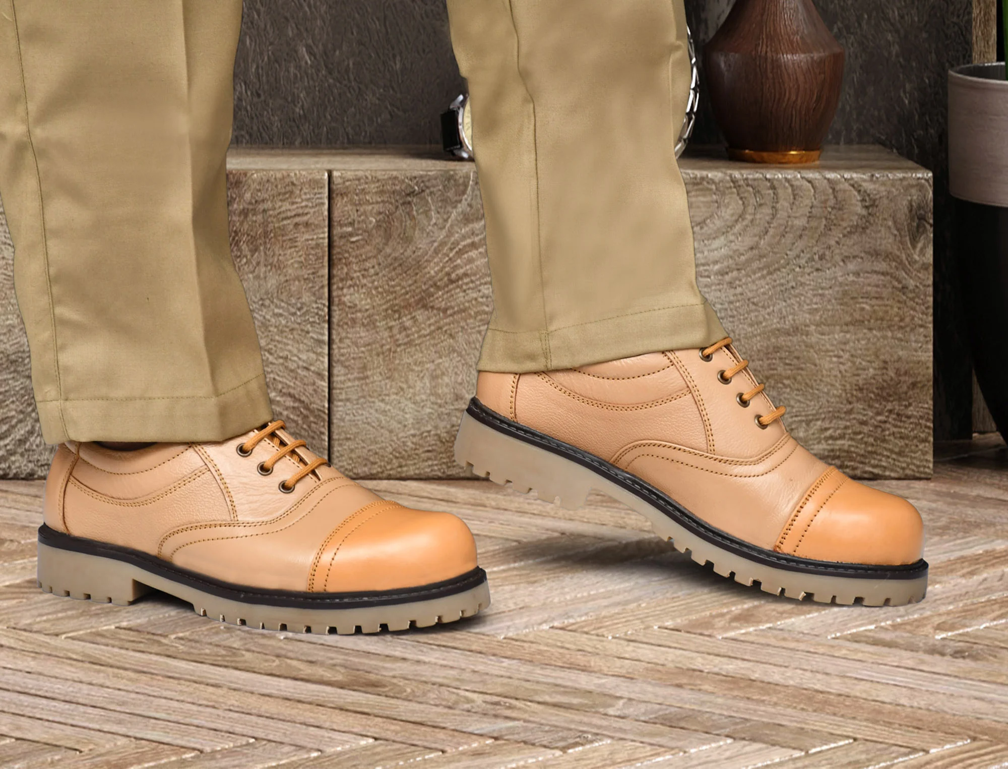 Men's Beige Leather Formal Lace-Up Shoes - Image 6