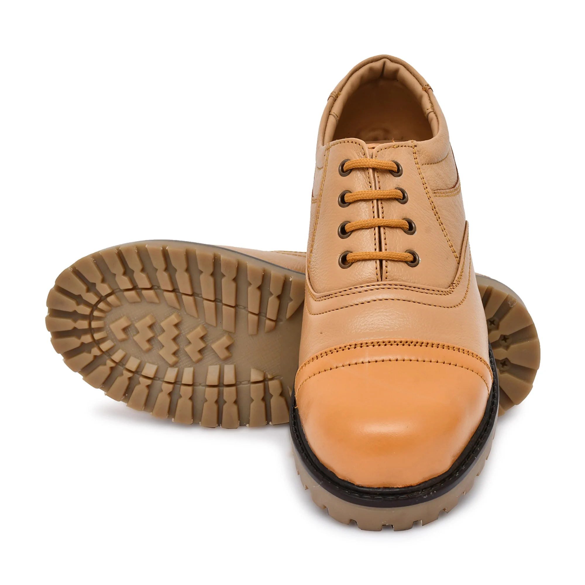 Men's Beige Leather Formal Lace-Up Shoes - Image 4