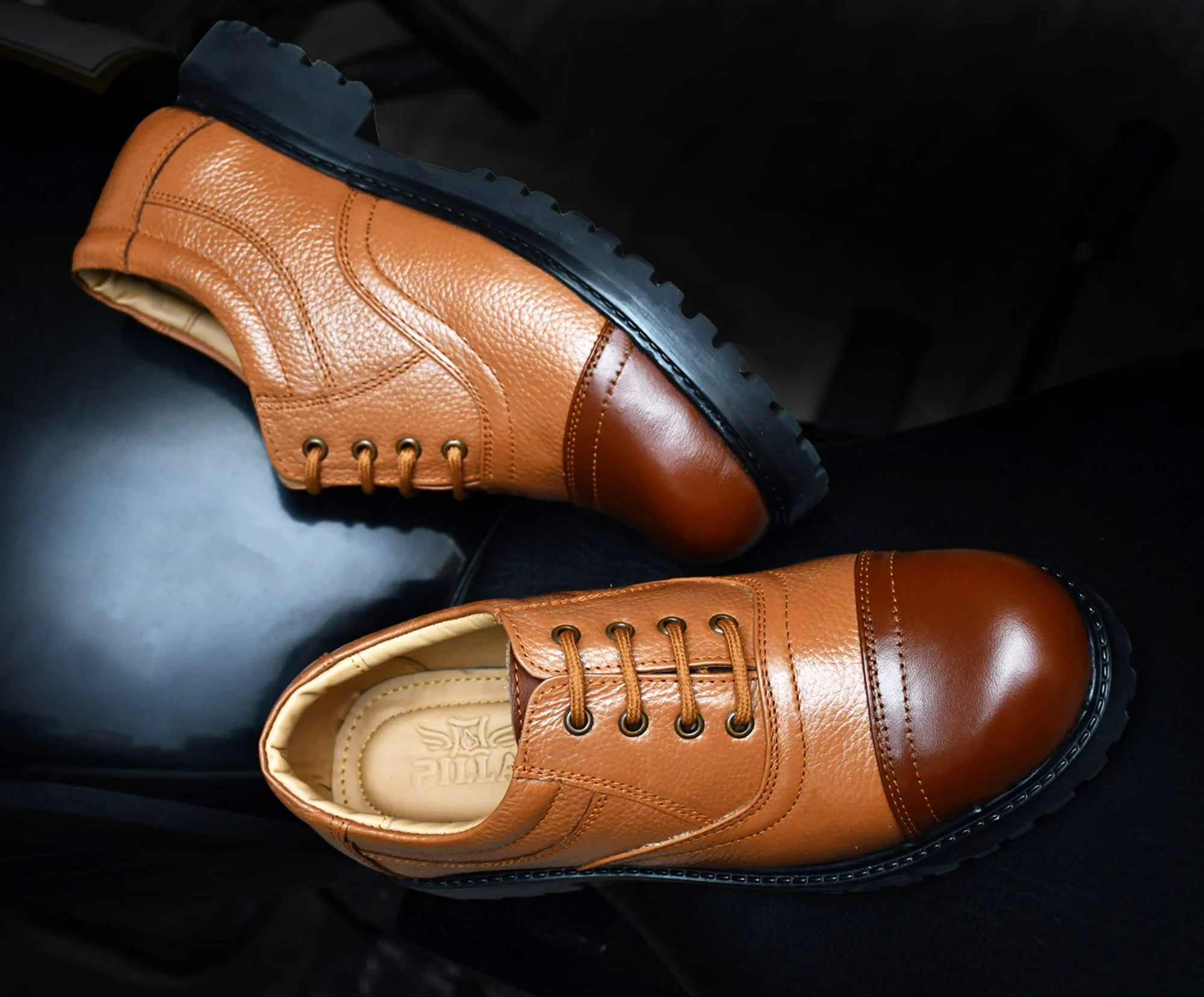 Men's Tan Leather Formal Lace-Up Shoes - Image 6