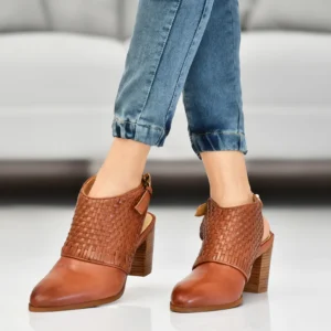 Women Tan Block Heel Sandals