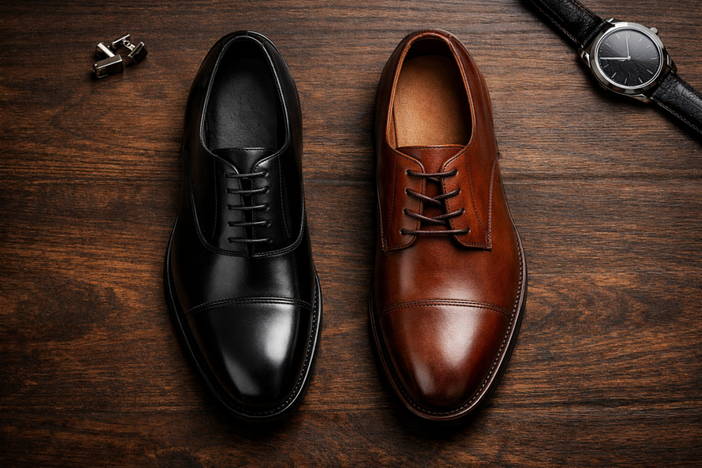 brown vs black dress shoes The Black Tux Leather Shoes In Brown