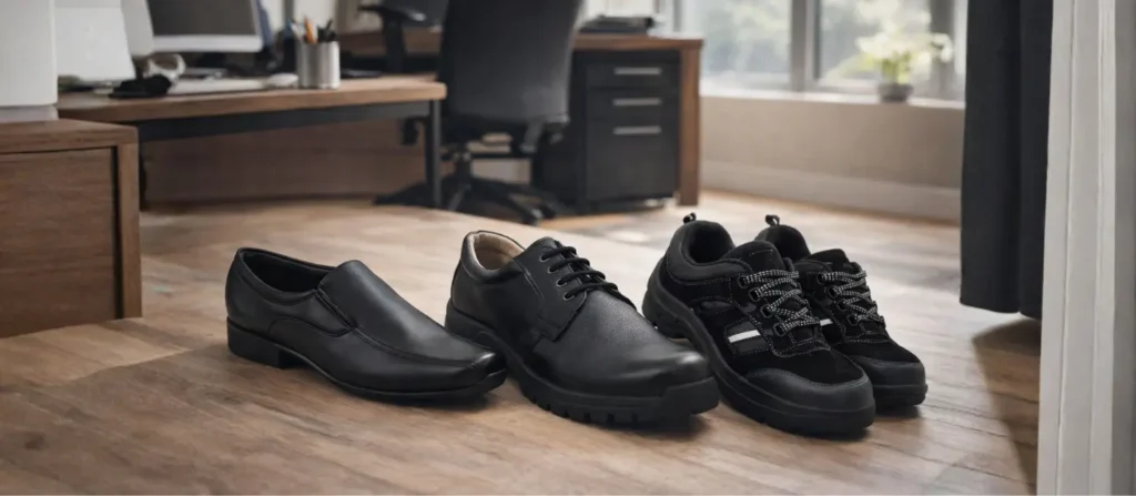 Best office shoes for men including formal and casual styles in a modern office setting.